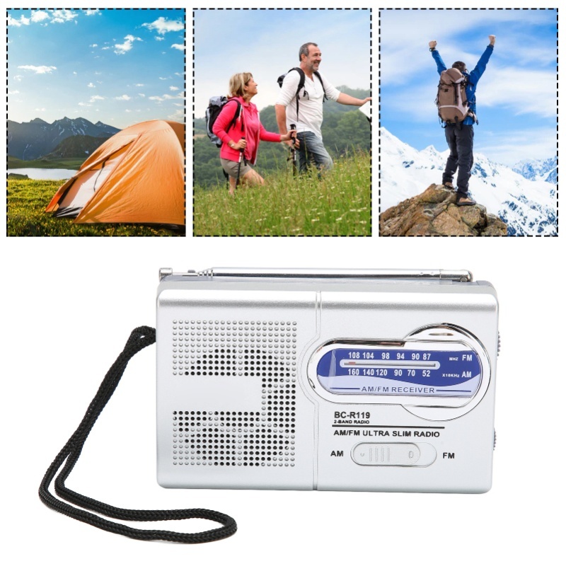Cycling - Draagbare zakradio AM/FM, multifunctioneel, klassiek zilvergrijs,